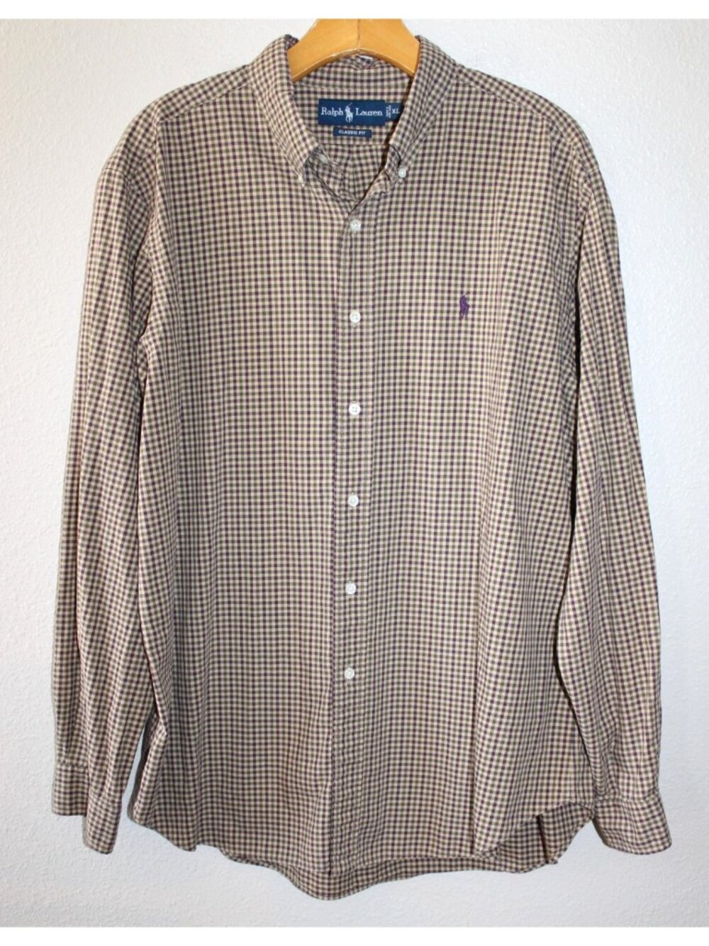 Ralph Lauren Mens Tan Check Long Sleeve Classic Fit Button Down XL